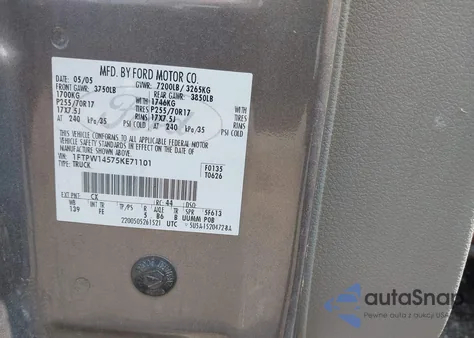 2005 Ford F150 Supercrew из США, поврежденный, VIN 1FTPW14575KE71101